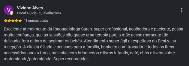 Print original da avaliação de Viviane Alves no Google