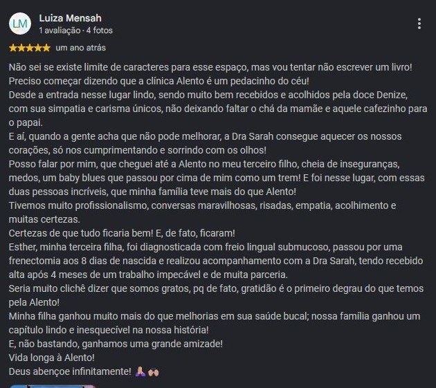 Print original da avaliação de Luiza Mensah no Google
