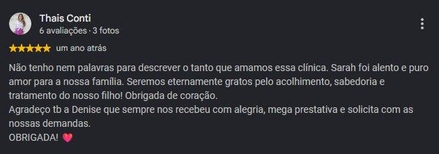 Print original da avaliação de Thais Conti no Google
