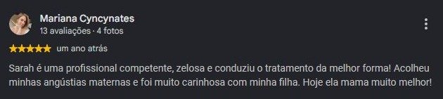 Print original da avaliação de Mariana Cyncynates no Google