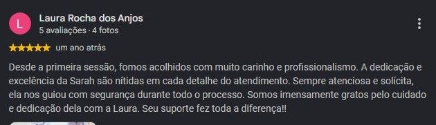 Print original da avaliação de Laura Rocha dos Anjos no Google