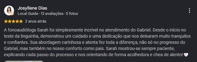 Print original da avaliação de Josyllene Dias no Google