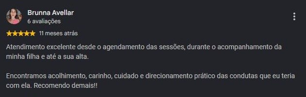Print original da avaliação de Brunna Avellar no Google
