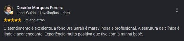 Print original da avaliação de Desirée Marques Pereira no Google