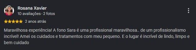 Print original da avaliação de Rosana Xavier no Google