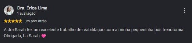 Print original da avaliação de Dra. Érica Lima no Google